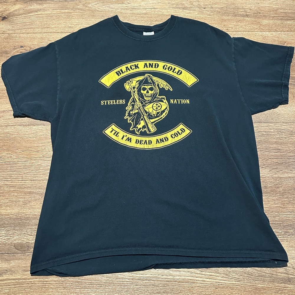 Pittsburgh Steelers Nation Black Gold Grim Reaper‎ T-Shirt Mens XL
